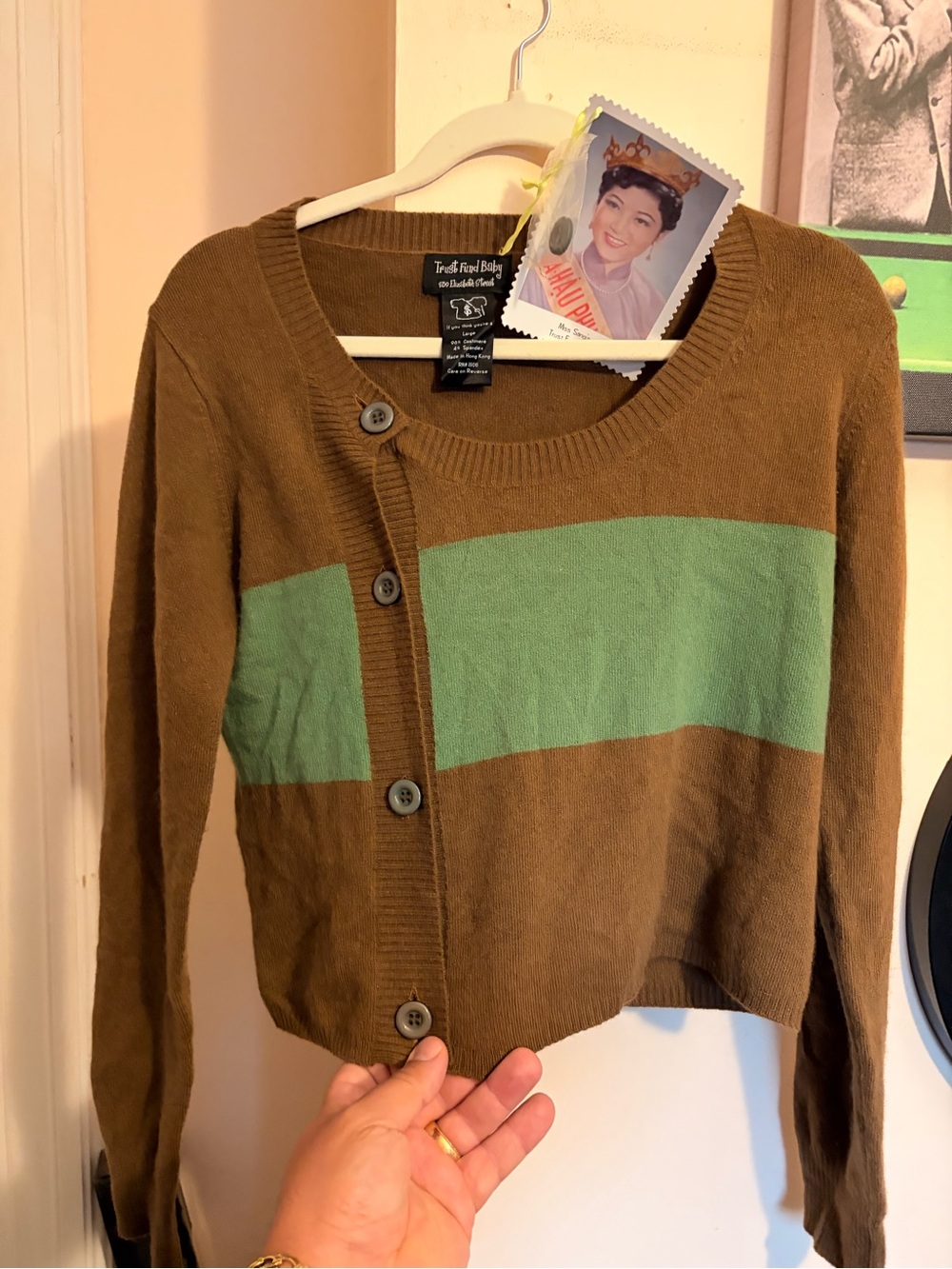 Trust Fund Babies Cashmere size L Brown & Green Stripe Women's Cardigan